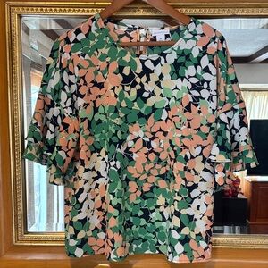 Liz Claiborne Green & Peach Floral Top - Size M